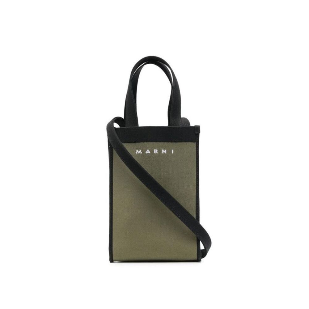MARNI Small Logo Canvas Tote Bag Men GREEN Handbags